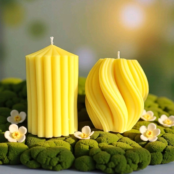 Scented Candles (Pillar & twisted Candle) - Set Of 2 - Midnight Jasmine