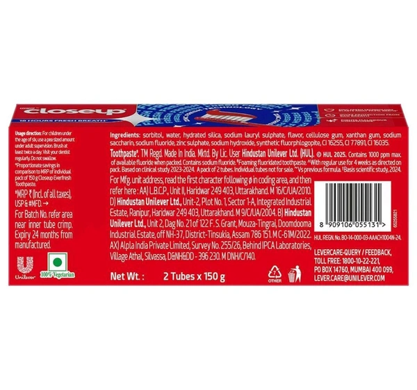 Close Up Everfresh+Zinc Fresh+Red Hot Toothpaste 2N×150 g