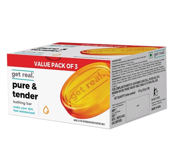 Get Real Pure & Tender Bathing Bar 125g (Pack Of 3)