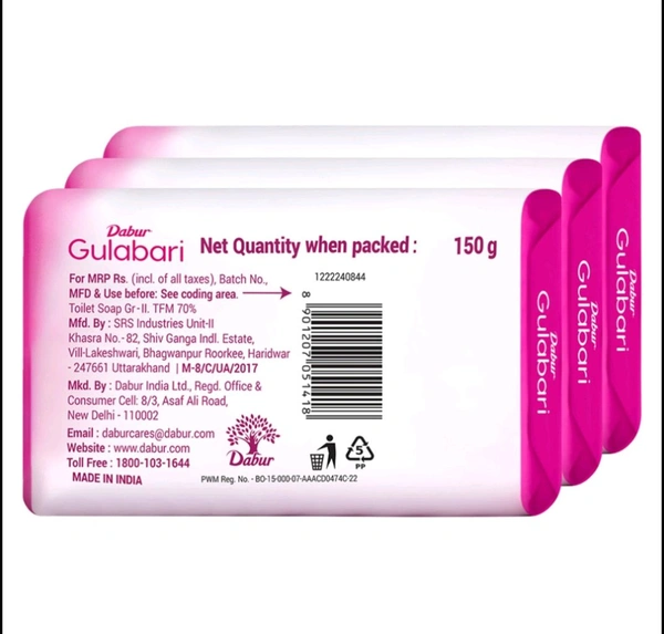 Dabur Gulabari Pure Rose 🌹 Soap 150g( Pack Of 3)
