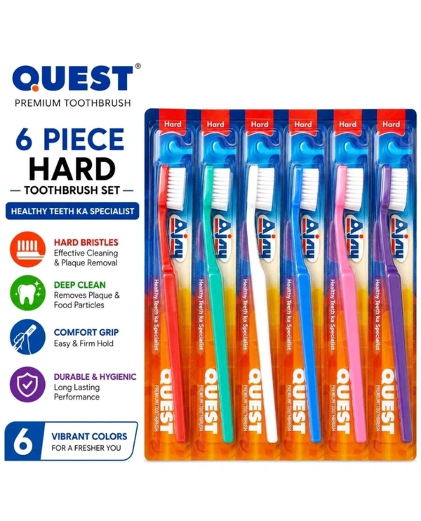 Ajay Quest Toothbrush,Hard (Pack 1) Multicolour Available