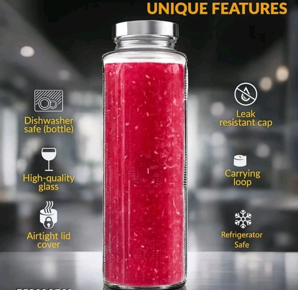 Glass Water Bottle With Multiple Usage 1 L ( Pack Of 1 Clear)
