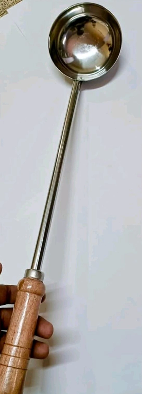 Stainless Steel Extra Big/Large Chinese Food Cooking Ladle/Long Spoon with Wooden Handle Commercial Purpose Kitchen Restaurant and Party use Only Size XXL Large-Size (Quantity- 01pc)