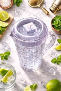 Mocktail Clear Plastic Water Jug with Lid, Diamond-Cut Design, 135mm Dia x 235mm Height 1.5 L