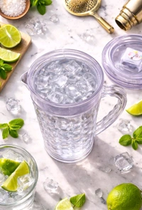 Mocktail Clear Plastic Water Jug with Lid, Diamond-Cut Design, 135mm Dia x 235mm Height 1.5 L