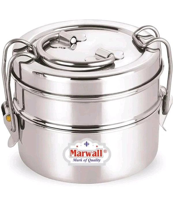 Lunch Box Tiffin With Locking Clip 2- Tier Containers Stainless Steel 800 Ml
