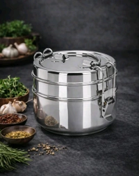 Lunch Box Tiffin With Locking Clip 2- Tier Containers Stainless Steel 800 Ml