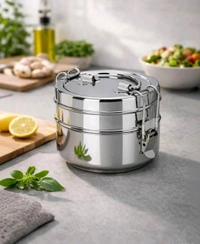 Lunch Box Tiffin With Locking Clip 2- Tier Containers Stainless Steel 800 Ml