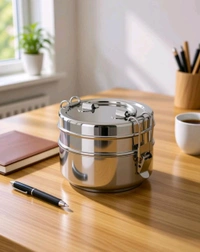 Lunch Box Tiffin With Locking Clip 2- Tier Containers Stainless Steel 800 Ml