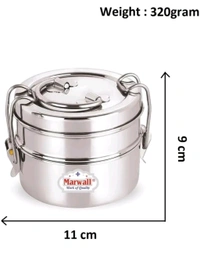 Lunch Box Tiffin With Locking Clip 2- Tier Containers Stainless Steel 800 Ml