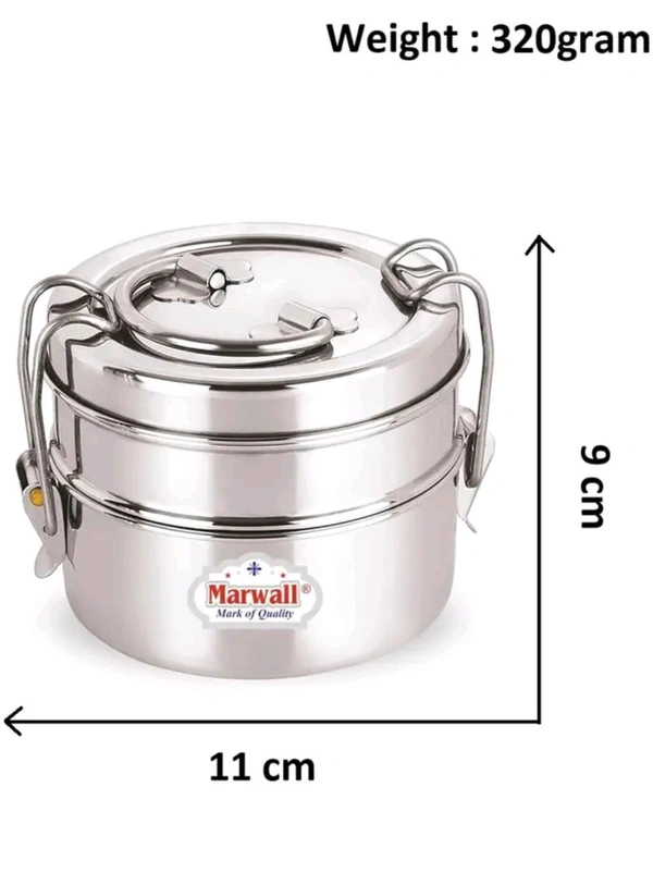 Lunch Box Tiffin With Locking Clip 2- Tier Containers Stainless Steel 800 Ml