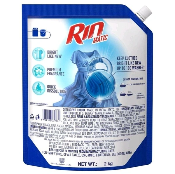 Rin Matic Top Load Bright Lock Technology Liquid Detergent 2 Kg