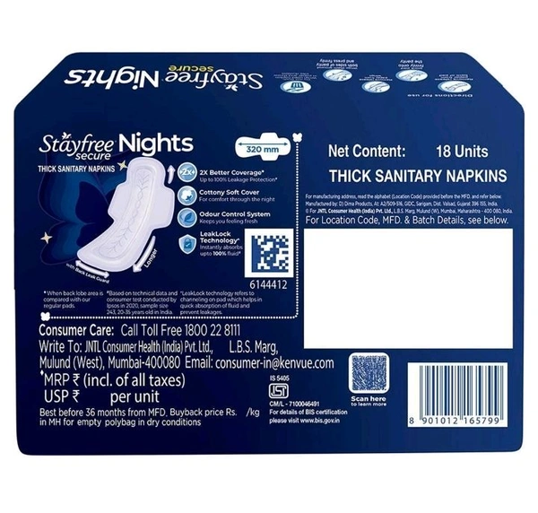 Stayfree Secure Nights Cottony Sanitary Napkin XXL 18 pads