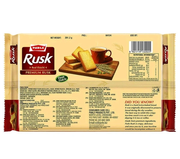 Parle Real Elaichi Premium Rusk 291.2 g (Pack)