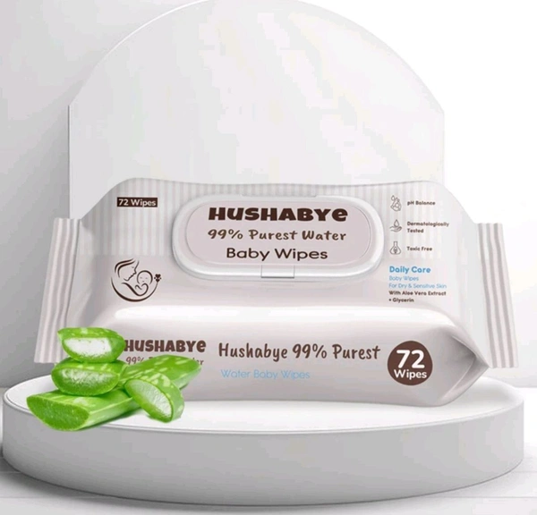 Hushabye Premium Soft Baby Wipes with Aloe Vera,Rash-Free(72 Wipes Each Pack,Pack of 1)
