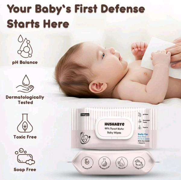 Hushabye Premium Soft Baby Wipes with Aloe Vera,Rash-Free(72 Wipes Each Pack,Pack of 1)