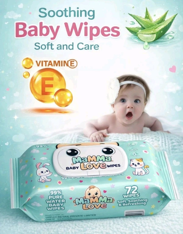 99% Pure water baby wet Wipes-lid-pack-1-72-wipes Mamma Love