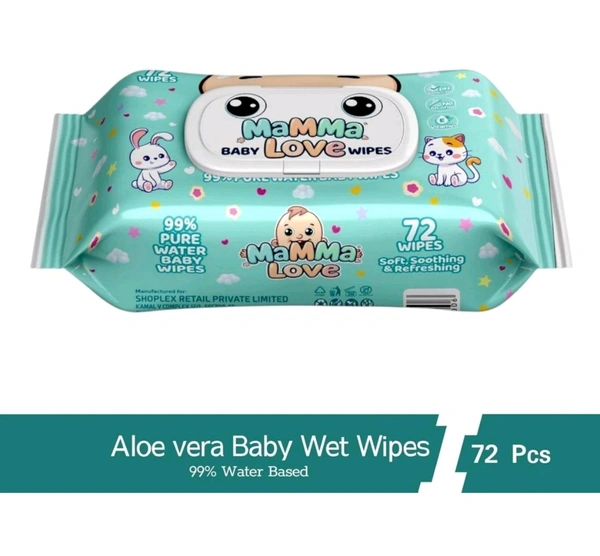 99% Pure water baby wet Wipes-lid-pack-1-72-wipes Mamma Love