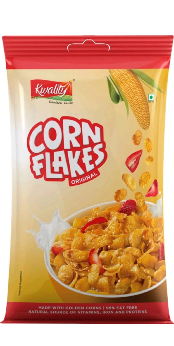 Kwality Corn Flakes, Natural Source Of Vitamins, Iron & Proteins, Breakfast Cereals Pouch 500g