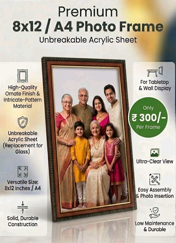 Primium 8×12 A4 Size Photo Frame Single Piece