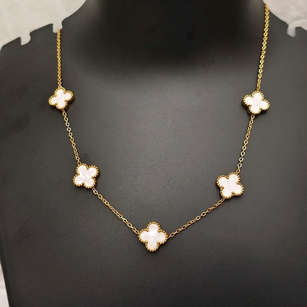 Golden Clover Necklace - White