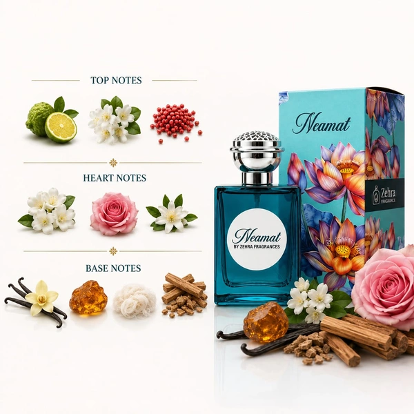 ZEHRA 50ml Neamat Eau De Perfume for Long Lasting Fragrance Upto 8 to 10 Hours | Skinn Firendly Premium Perfume for Man & Woman | Best Perfume Gift Choice With Notes of Neroli Rose Vanilla Sandalwood