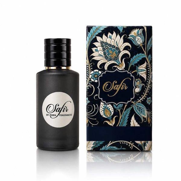 ZEHRA 50ml Safir Eau De Perfume for Long Lasting Fragrance Upto 8 to 10 Hours | Skinn Firendly Premium Perfume for Man & Woman | Best Perfume Gift Choice With Notes of Bergamot Black Orchid Leather