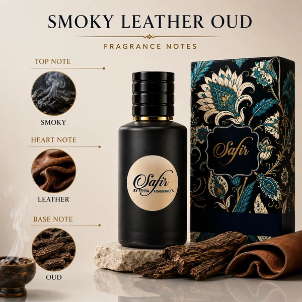 ZEHRA 50ml Safir Eau De Perfume for Long Lasting Fragrance Upto 8 to 10 Hours | Skinn Firendly Premium Perfume for Man & Woman | Best Perfume Gift Choice With Notes of Bergamot Black Orchid Leather