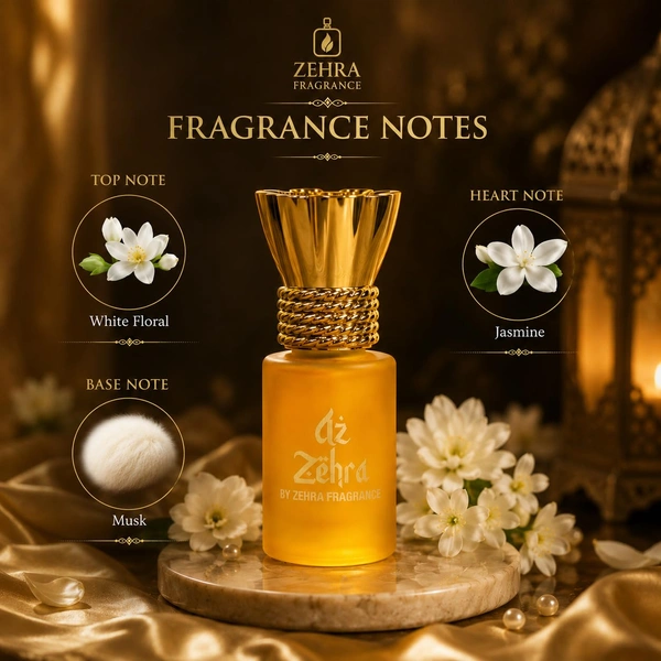 ZEHRA 6ml Az Zehra Attar for Long Lasting Fragrance Upto 8 to 10 Hours | Alcohol free Pure Itra for Man & Woman | Luxury Gift Choice With Notes of White Floral Jasmine Musk
