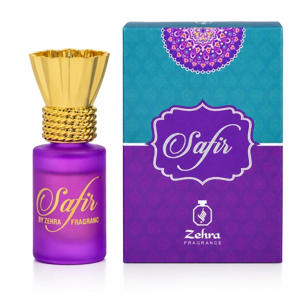 ZEHRA 6ml Safir Attar for Long Lasting Fragrance Upto 8 to 10 Hours | Alcohol free Pure Itra for Man & Woman | Luxury Gift Choice With Notes of Saffron Jasmine Leather