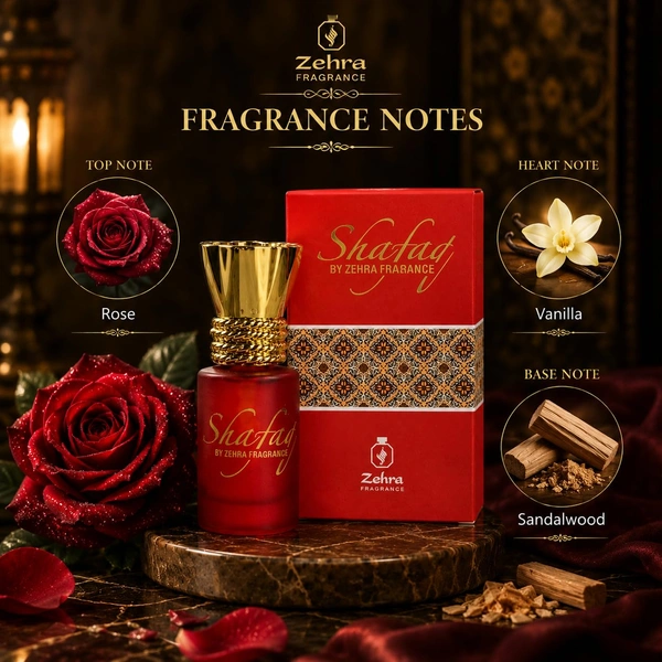 ZEHRA 6ml Shafaq Attar for Long Lasting Fragrance Upto 8 to 10 Hours | Alcohol free Pure Itra for Man & Woman | Luxury Gift Choice With Notes of Rose Vanilla Amber