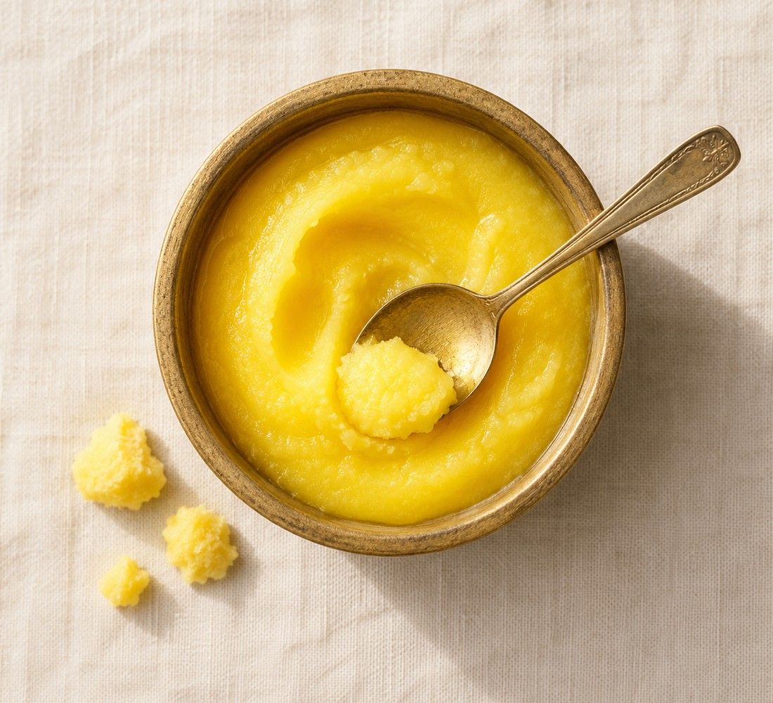 A2 desi cow ghee in a brass bowl