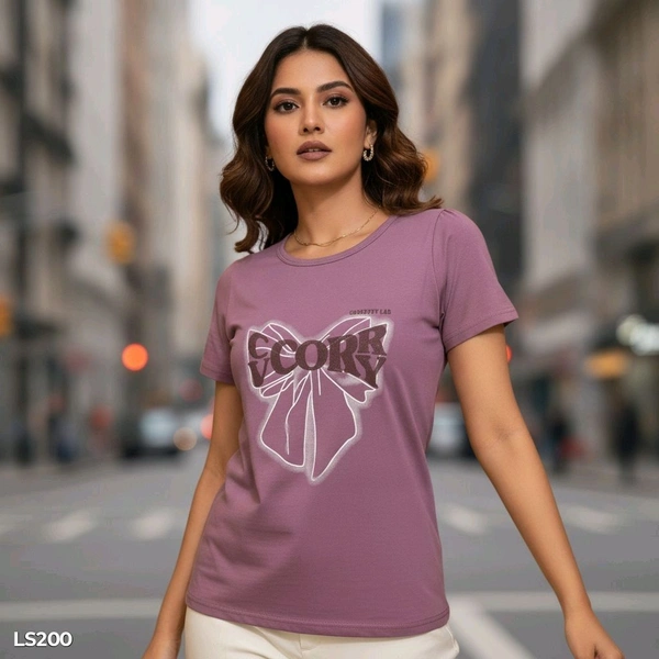 Womens Bow Graphic Print Round Neck Casual T-Shirt Top