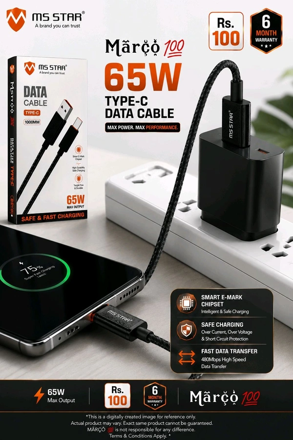 Ms star 65W Type - Cable / 6 Month Warranty