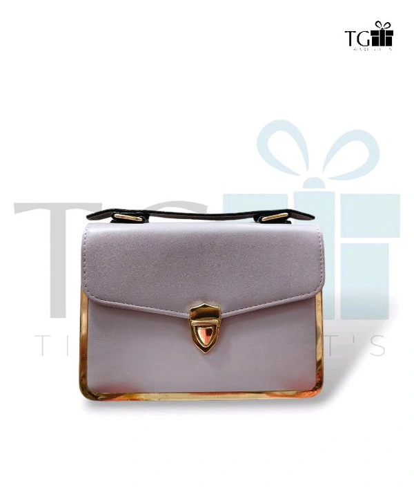 SMALL,LIGHT PURPLE FAUX LEATHER CROSSBODY BAG WITH GOLD - TONED METAL TRIM
