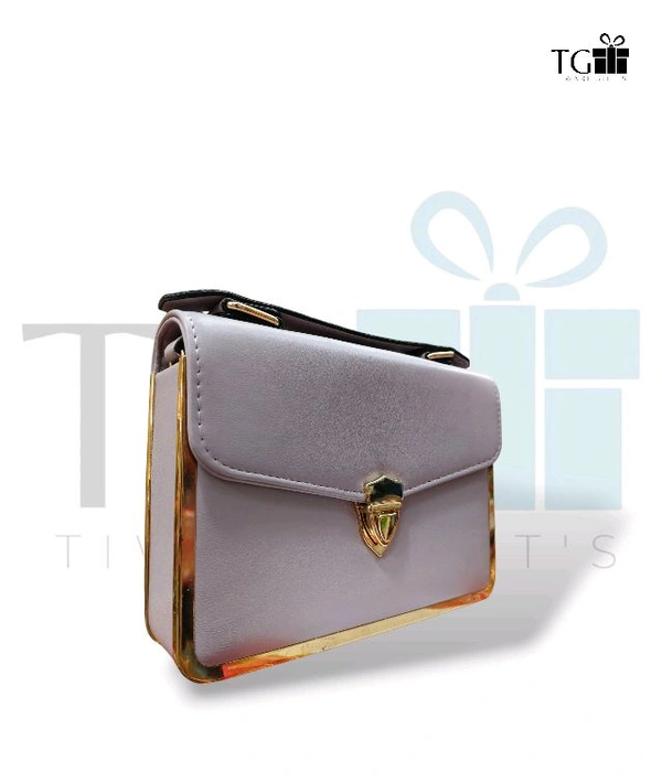 SMALL,LIGHT PURPLE FAUX LEATHER CROSSBODY BAG WITH GOLD - TONED METAL TRIM
