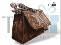 DARK BROWN faux leather sling bag with a marble pattern and a broad detachable strap.