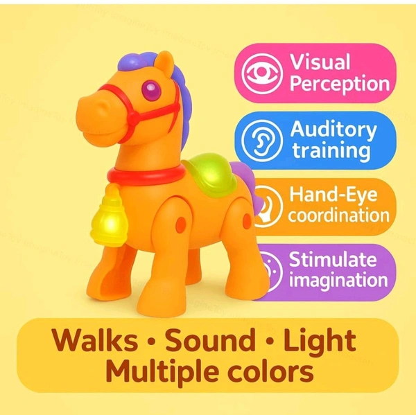 Electric Walking Pony Horse with Lights & Music | Moving Animal for Kids | Interactive Sound & Motion | Color May Vary