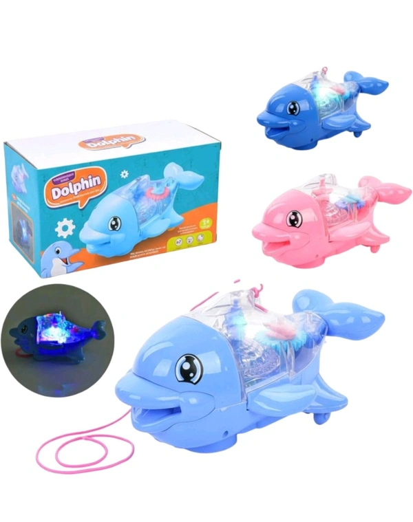 Transparent Gear Dolphin Toy with Flashing Lights and Music, Battery Operated, 360 Degree Rotating, for 3+ Years Kids, Multicolor