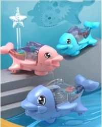 Transparent Gear Dolphin Toy with Flashing Lights and Music, Battery Operated, 360 Degree Rotating, for 3+ Years Kids, Multicolor