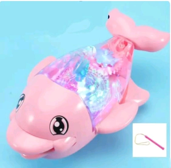 Transparent Gear Dolphin Toy with Flashing Lights and Music, Battery Operated, 360 Degree Rotating, for 3+ Years Kids, Multicolor