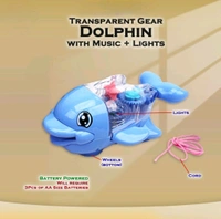 Transparent Gear Dolphin Toy with Flashing Lights and Music, Battery Operated, 360 Degree Rotating, for 3+ Years Kids, Multicolor