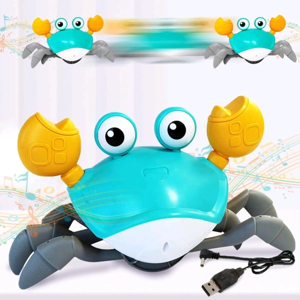 Rechargeable Crawling Crab with Light & Sound | Sensory Interactive Moving Musical Tummy Time Activity for Babies & Toddlers | Birthday Gift for Kids Electric Toy