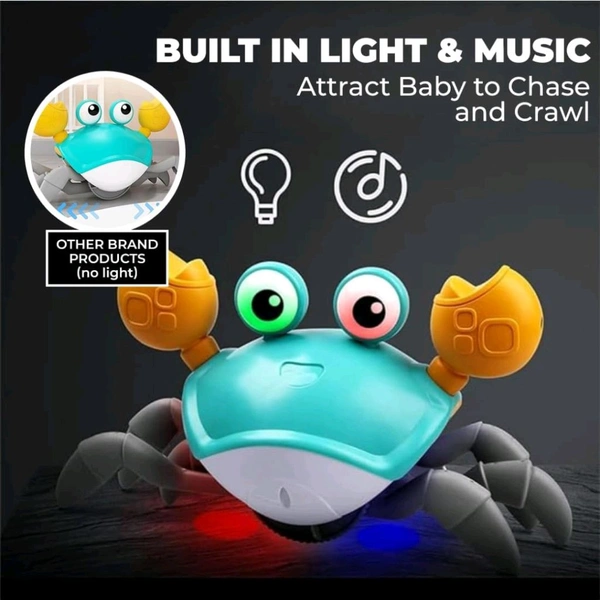 Rechargeable Crawling Crab with Light & Sound | Sensory Interactive Moving Musical Tummy Time Activity for Babies & Toddlers | Birthday Gift for Kids Electric Toy