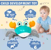 Rechargeable Crawling Crab with Light & Sound | Sensory Interactive Moving Musical Tummy Time Activity for Babies & Toddlers | Birthday Gift for Kids Electric Toy