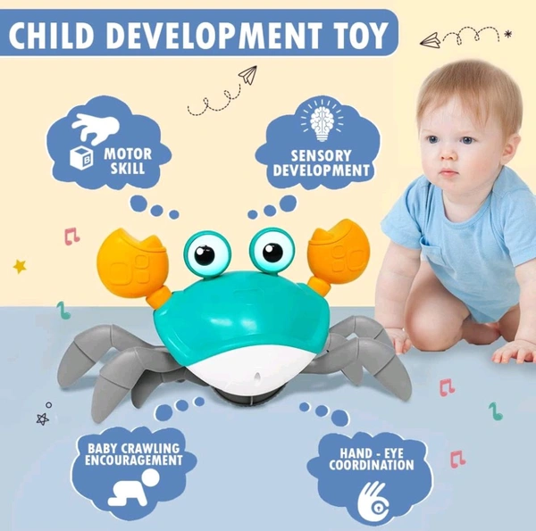 Rechargeable Crawling Crab with Light & Sound | Sensory Interactive Moving Musical Tummy Time Activity for Babies & Toddlers | Birthday Gift for Kids Electric Toy