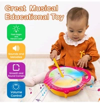Battery Operated 3D Flash Drum Toy with Flash Light & Music Effects | Dynamic Musial Instrument Toy with 2 Mallets for Toddlers | Pink Color, Power Source: 3xAA Battery
