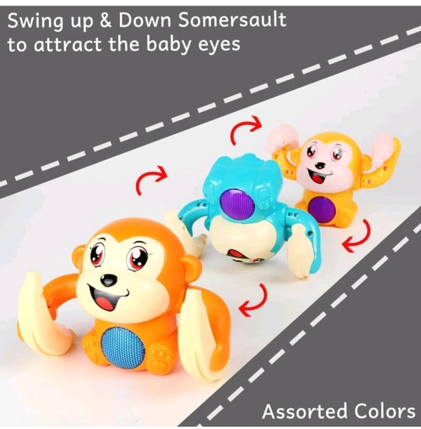 Dancing Monkey Musical Toy for Kids Baby Spinning Rolling Doll Tumble Toy with Voice Control Musical Light and Sound Effects with Sensor