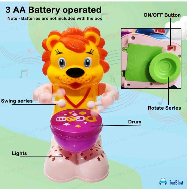 Lion Drummer Toy for Kids - Swinging & Rotating Funny Musical Drum Beat Toys for Kids & Toddlers, Light and Music Toys for Babies & Toddlers (Multicolor)
