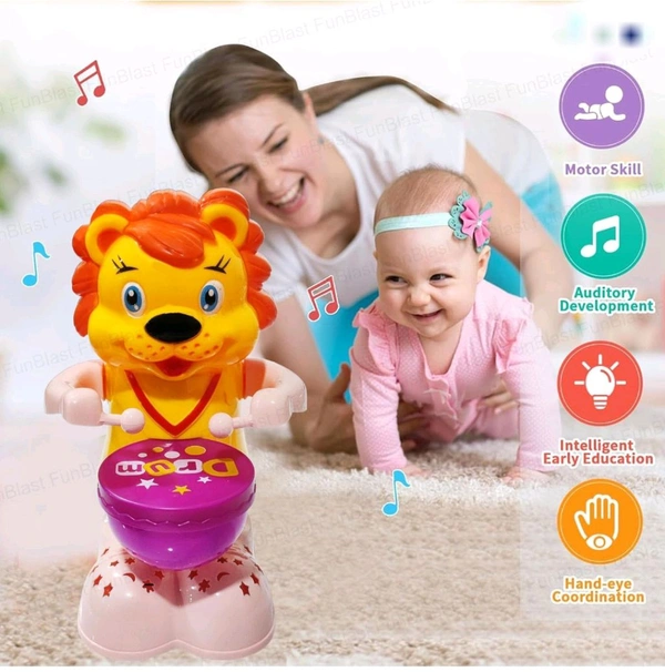 Lion Drummer Toy for Kids - Swinging & Rotating Funny Musical Drum Beat Toys for Kids & Toddlers, Light and Music Toys for Babies & Toddlers (Multicolor)